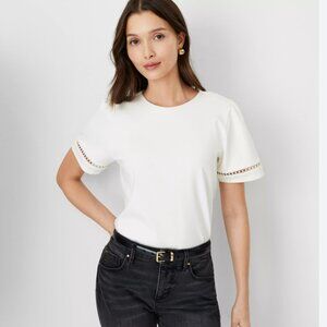 Ann Taylor Lace Inset Puff Sleeve Top